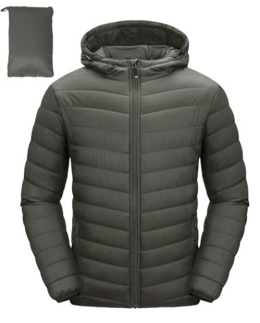 33,000ft Men's Lightweight Packable Insulated Puffer Winter Jacket with Hood, Water-Resistant Down Alternative Puffy Coat