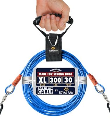 ROYAL PAW Dog Tie Out Cable - Tie Out Cable for Dogs (up to 300 lbs) - Use Dog Tie-Outs & Stakes for Outside - Best Heavy Duty Dog Leash for Large Dogs (30ft - Blue Cobalt)