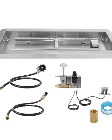 VEVOR 24 x 8 inch Drop-in Fire Pit Pan, Rectangular Stainless Steel Fire Pit Burner Kit, Propane Gas Fire Pan 120,000 BTU with H-Burner for Indoor or Outdoor Use
