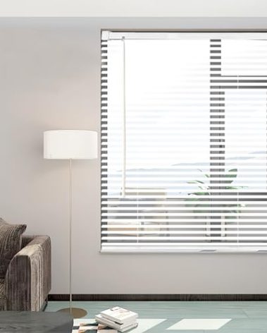 AIRLAJYID Cordless Vinyl Mini L Blinds 39" W x 64" H, 1" Slat White Horizontal Windows L Blind for Door, Shades, Camper, Light Filtering, Interiors, Arrive 1/2 Inch Narrower Indoor