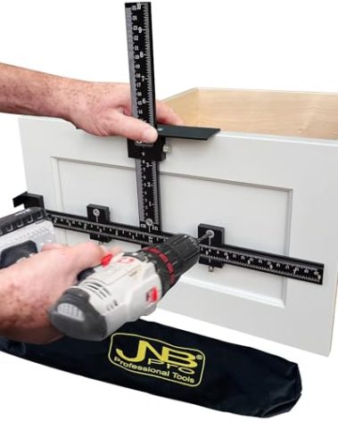 JNB Pro Cabinet Hardware Jig with Center Drill Guide, Hole Drilling for Drawer Handles and Pulls, Easy Install Tool - Full Aluminum Body with Free Carrying Case