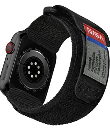 MODERN IDEAS FROM ABROAD NASA Approved bands compatible with Apple Watch 49mm/46mm/45mm/44mm, Nylon Elastic Woven sports strap for iWatch Series Ultra 3/2/1/11/10/9/8/7/6/5/4/SE/SE2/SE3, Black