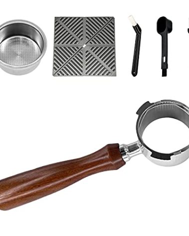 NEOUZA Coffee 51mm Bottomless Portafilter Compatible with DeLonghi Dedica EC680/EC685/EC785/EC820/EC850/EC860 SMEG Coffee Machine, Stainless Steel,Rosewood.Free with Basket, Spoon, tamper mat