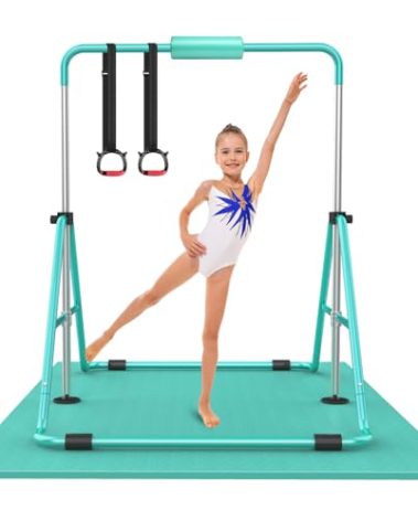 RINREA Gymnastic Bars for Kids with Adjustable Height, Folding Gymnastic Training Kip Bar, Expandable Horizontal Bar for Home