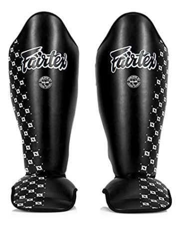 Fairtex SP5 Muay Thai Shin Guards for Men, Women, Kids | Shinguards are Premium, Lightweight & Durable | Extended Protection to Avoid shin splints During Training or Sparring - Medium,Black