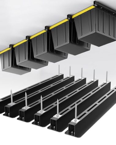 EVERHANGER Ceiling Storage Rack, Heavy Duty Overhead Garage Storage Rack, Adjustable Ceiling Bin Storage System, 6 Sets for 5 Bins, 26 Inch