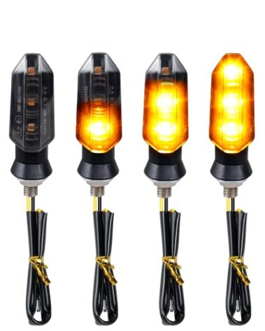 QUASCO 4PCS Universal Motorcycle Turn Signals Front Rear LED Turn Signal Light Sequential Amber Blinkers for Motorbike Scooter Quad Cruiser Off Road Touring