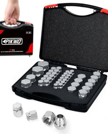 Pikwo 80Pcs JIC 37° Flare Cap and Plug Kit Hose Tube and Pipe Fitting Set Hydraulic Cap and Plug Kit Galvanized 45# Steel with Precision Threading Dash Sizes -04-06 -08-10 -12-16