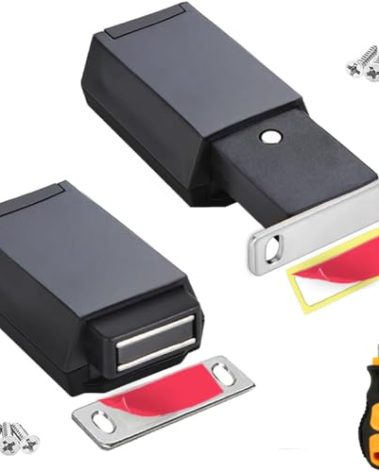 Magnetic Push to Open Cabinet Hardware CBRIVE 2 Pack Heavy Duty Push Latch & Lock for Hidden Door Touch Latches and Catch Magnet Push Release Drawer Pull Tip on RV Closet Close Strong Pop Out, Black