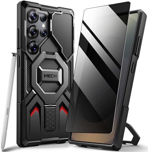 TONGATE Magnetic for Samsung Galaxy S25 Ultra Case with Privacy Screen Protector, [Compatible with MagSafe][Camera Protective Cover][Military-Grade Protection] Ring Stand Phone Case S25 Ultra, Black