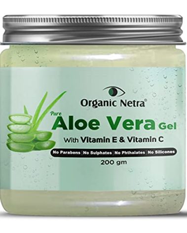 Organic Netra Pure Aloe Vera Gel with Vitamin C & E for Skin, Face and Hair | Helps to Repair and Smoothens Hair | Relax and Renew Your Skin and Scalp | Paraben Free & Sulphate Free - 7.05 Oz