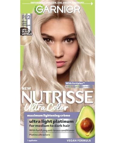 Garnier Hair Color Nutrisse Ultra Color Nourishing Creme, PL2 Ultra Light Platinum (Mascarpone Crème) Permanent Hair Dye, 1 Count (Packaging May Vary)