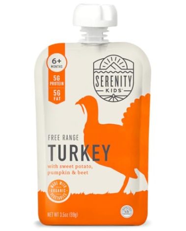Serenity Kids 6+ Months Baby Food Pouches Puree Made With Ethically Sourced Meats & Organic Veggies | 3.5 Ounce BPA-Free Pouch | Free Range Turkey, Sweet Potato, Pumpkin, Beet | 1 Count