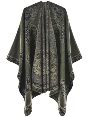 Lacavocor Women's Warm Shawl Wrap Cape Winter Sweaters Open Front Poncho,Y16-Cashew Green