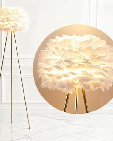 Maxax 60" Feather Floor Lamp for Living Room, Tripod Floor Lamp with White Feather Shade, Modern Brass Gold Standing Light for Bedrooms Dining Room