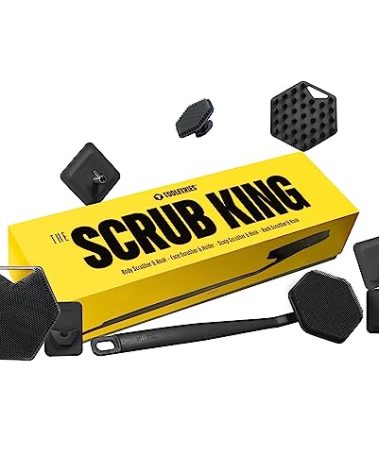 TOOLETRIES The Scrub King - Men's Silicone Body and Face Scrubber Set - Back Scrubber for Shower, Body Scrubbers, Storage Hooks, & Face Brush Holder - Shower Accessories for Men - Charcoal