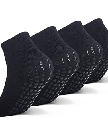 Raigoo Grip Socks For Kids(4-16 Years Old), Cushioned Sport Athletic Slipper Hospital Socks For Youth Boys & Girls (as1, age, 12_years, 16_years, 4 Pairs Black)