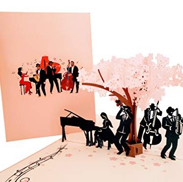 iGifts And Cards Smooth Jazz Band 3D Pop Up Greeting Card - Cool Music Lovers Presents, Awesome Cherry Blossom Tree, Inspirational Notes, Cool Teacher Gift, Happy Birthday and Spouse's Day Celebration