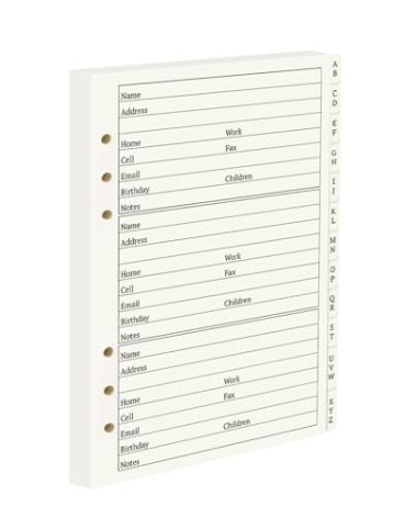 suituts Address Book Refill Pages with Alphabetical Tabs, Large Print 600 Contacts Refillable Pages, A5 6-Ring Address Page for Senior Home Office