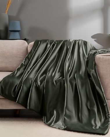 Vonty Satin Throw, Dark Grey Satin Blanket 60x80 Inches, Cooling & Silky, Wrinkle-Free Cable Knit for Couch, Sofa, Bed, Outdoor