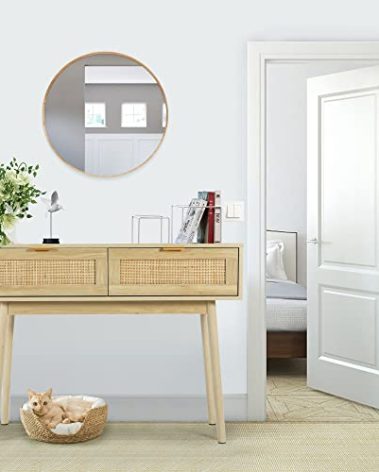 HOPUBUY Console Table Rattan Desk with Drawers, Oak Narrow Sofa Table with Pine Leg, Modern Small Entryway Table for Hallway and Living Room, 39" Rustic Natural