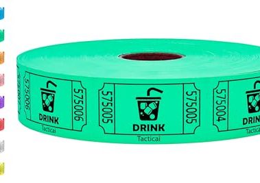 Tacticai 1000 Raffle Tickets, Drink, Green (1 of 8 Colors), Single Roll for Events, Entry, Class Reward, Fundraiser & Prizes