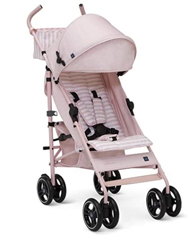 babyGap Classic Stroller - Lightweight Stroller with Recline, Compact Fold & Removable Parent Organizer - Made with Sustainable Materials, Pink Stripes