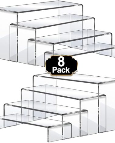 Aheroi Large Acrylic Risers, 8 Pcs 2 Set(7”L~8”L~9”L) Acrylic Display Set Rectangular Stands Shelf Clear Display Risers for Decor, Cake Shelves Retail Shoe Showcase