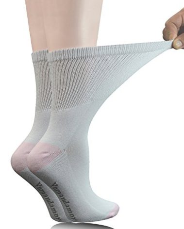 Yomandamor Women's 5 Pairs Non-Binding Cotton Crew Diabetic/Dress Socks with Seamless Toe and Cushion Sole