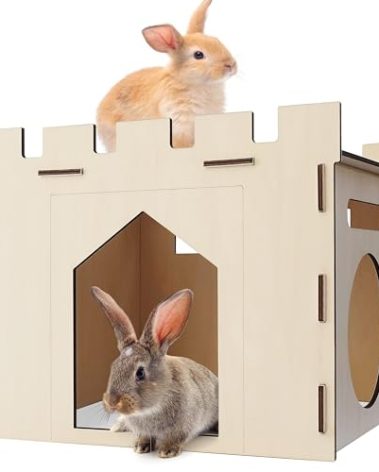 HIIMALEX Large Sturdy Bunny House with Spacious Balcony Hidey Detachable Playhouse for Rabbit Hideout Castle Tower Toys for Indoor Bunnies Guinea Pig Hamster Chinchilla Gerbil