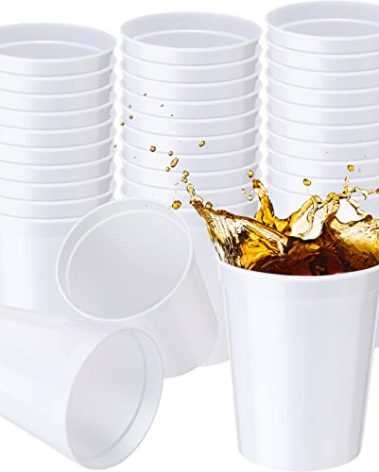 Yungyan 36 Pack 16oz Stadium Cups Reusable Plastic Cups Blank Drink Tumblers for Parties, Events, DIY Projects, 4.5 x 3.54 x 2.72 Inch (White)