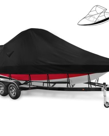Mionovity Wake Tower Boat Cover,900D Marine Heavy Duty Waterproof Boat Cover,Wakeboard Tower Boat Cover,Fits V-Hull Bow Runabout Ski Boats, 21-23ft, Black