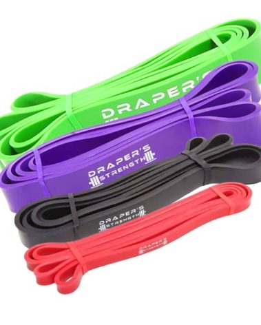 DRAPER'S STRENGTH Heavy Duty Resistance Stretch Loop Bands for Powerlifting Workout Exercise and Assisted Pull Ups (#11 4 Band Set Red-Green)