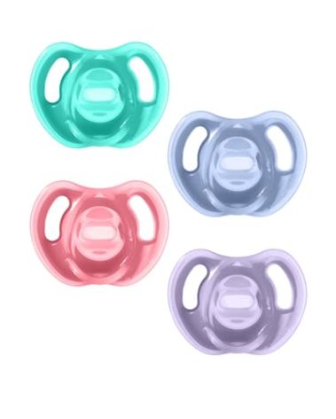 Tommee Tippee Ultra-Light Silicone Pacifier, 18-36 Months, Symmetrical One-Piece Design, BPA-Free Silicone Binkies, Pink/Violet/Green, Pack of 4