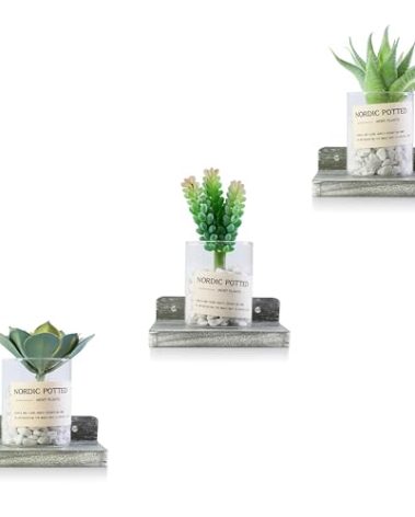 NIUBEST Small Floating Shelf, 5x5 Inch Wall Mounted Mini Shelf, Rustic Wood Shelf for Bedroom Living Room Bathroom Kitchen Set of 3 -Vintage Grey