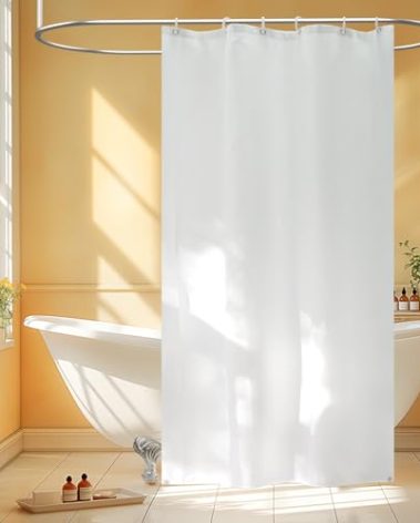 Seenus Waterproof Fabric Stall Shower Curtain Liner Long 36 x 78 inch, Washable Cloth Shower Liner with 2 Large Magnets, White Bathroom Shower Curtain for Single Stall