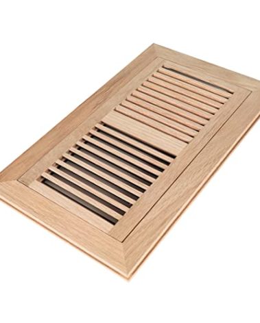 Hardwood White Oak Floor Register, Flush Mount with Frame, 6x12 Inch with Damper, Unfinished