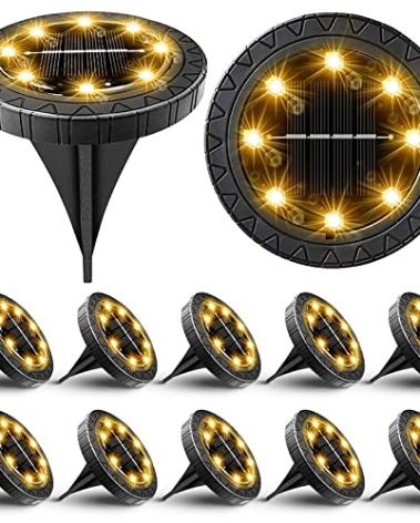 Solar Powered Ground lights 12 Pack,Waterproof LED Solar Lights Outdoor Solar Disk Lights Decorative,Solar Garden Lights for Landscape Pathway Patio Yard Walkway Path Lawn Driveway Lighting Warm White