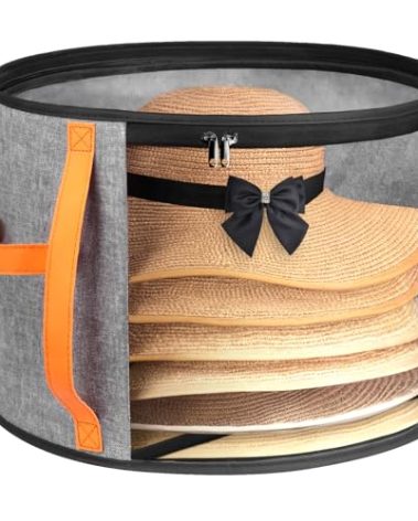 kushon Oversized Clear Hat Storage Box for Women, Cowboy Hat Organizer for Closet, Wide Brims Hat Case with Carrying Handles, Hat Bag (Grey)
