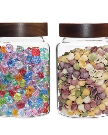 Patoper Glass Coffee Jars Spice Jar Round Storage Canister with Wooden Lid Clear Glass Food Jar for Pantry Sugar Tea Coffee Bean Spice Nuts Cookies Bath Salts (1200ml/40oz-2pack-A)