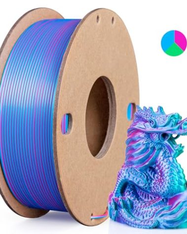 3Dgenius Silk PLA 3D Printer Filament Triple Color Silk PLA Filament 1.75mm 3D Printing Filament Fit Most FDM Printers, 250g Spool(0.55lbs), 3 in 1 Color Rose Red Sky Blue Green