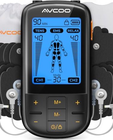 AVCOO 3-in-1 TENS Unit Muscle Stimulator with 30 Modes, 40 Intensities TENS Machine for Gradual Back Pain Relief Therapy, Rechargeable EMS Unit Massager with 12 TENS Electrode Pads, a Storage Bag