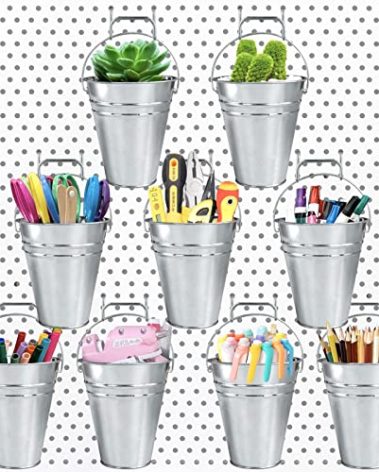 G.CORE 9 Pack Silver Pegboard Cups with Hooks, Peg Board Hooks Assortment Organizer Accessory, Various Tools Storage Arrange System Kit for Garage Craft Workshop Workbench Hobby Office