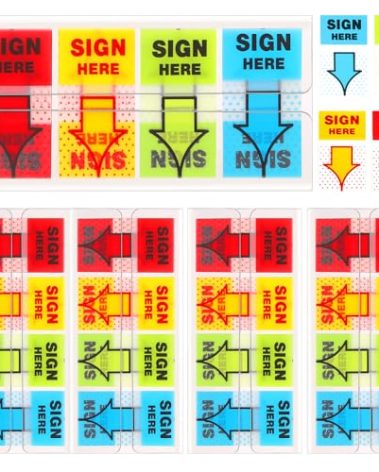 500pcs Sign Here Stickers, Arrow Labels Stickers Adhesive Sign Here Tabs Sign Post Here Flags for Documents Notebooks Home Office School Supplies (4 Colors)