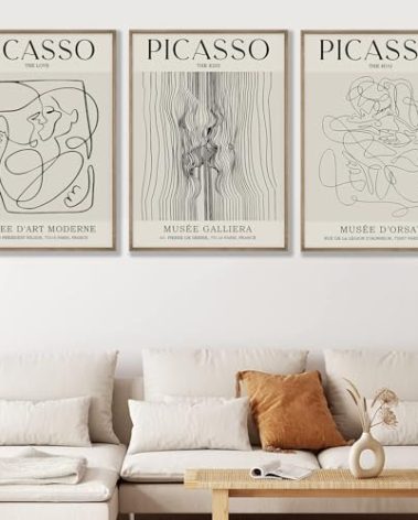Picasso Abstract Female Line Wall Art Prints for Bedroom Picasso The Kiss, The Love, The Hug Poster Wall Decor Set Black White Minimalist Canvas Paintings Gallery Exhibition Prints 16x24 inch Unframed
