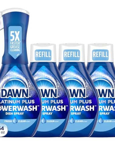 Dawn Platinum Powerwash Dish Spray, Dish Soap Liquid, Fresh Scent Bundle, 1 Spray (16oz) + 3 Refills (16oz each)(Pack of 4)