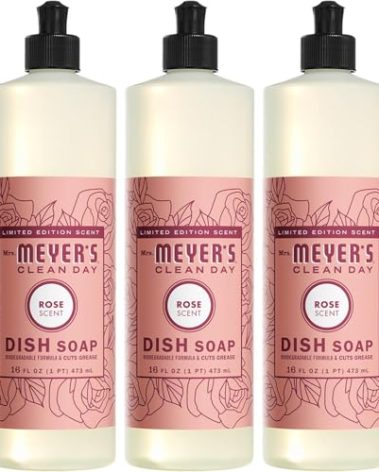 MRS. MEYER'S CLEAN DAY Liquid Dish Soap, Biodegradable Formula, Limited Edition Rose, 16 fl. oz - Pack of 3