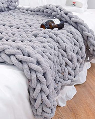Chunky Knit Blanket Throw 40"×40", Hand Knitted Warm Chenille Throw Blanket, Home Decor Soft Thick Yarn Cable Knit Blanket, Soft Breathable Fleece Banket Christmas for Couch Bed Sofa Best Gift (Gray)