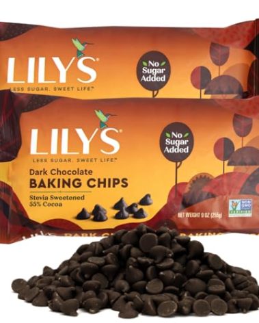 Sugar-Free Dark Chocolate Chips for Baking, 2 Bags of Lily's Baking Chips 9oz Each, Delicious Baking Chips Without the Sugar, Perfect Dark Chocolate Chips for Keto and Diabetic-Friendly Recipes