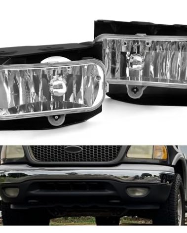 HECASA Fog Light Assembly Compatible with 1999-2004 Ford F-150 F-250 Expedition Heritage Replacement for FO2591105 W/Halogen Bulb Fog Lamps Clear Lens Driver & Passenger Side